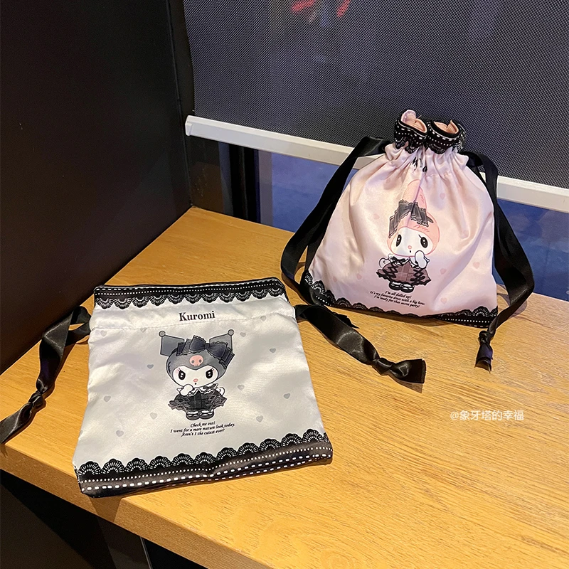 Kawaii Japanese Style Drawstring Bag Cute Anime My Melody Kuromi Bag Cute Cosmetic Bag For Girl Student Cosmetics Storage