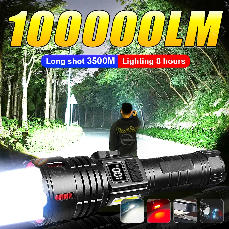 

100000LM мощный светодиодный фонарик USB перезаряжаемый дальний выстрел 3500 м портативный зум COB налобный фонарь открытый кемпинг аварийный