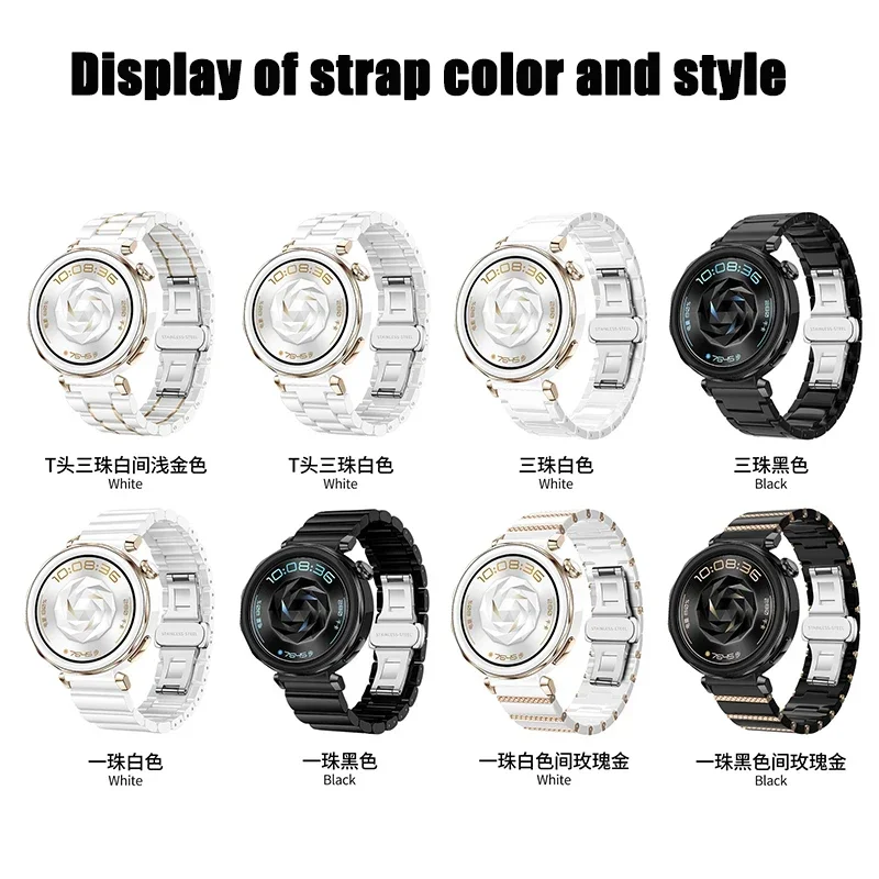 18mm Ceramics Strap for Huawei Watch GT5 Pro 42mm /GT5 41mm,Women Replacement Band Stainless Steel Buckle Watchband