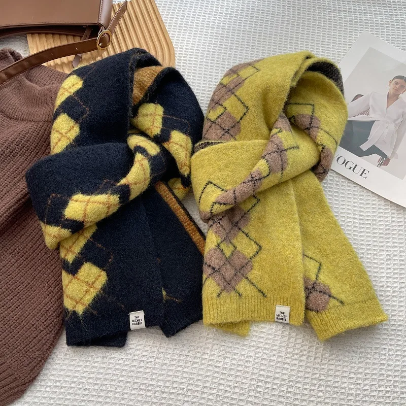 Vintage Preppy Red Heart Scarf Women Wool Blend Thick Warm Knit Neck Warmer for Fall Winter Daily