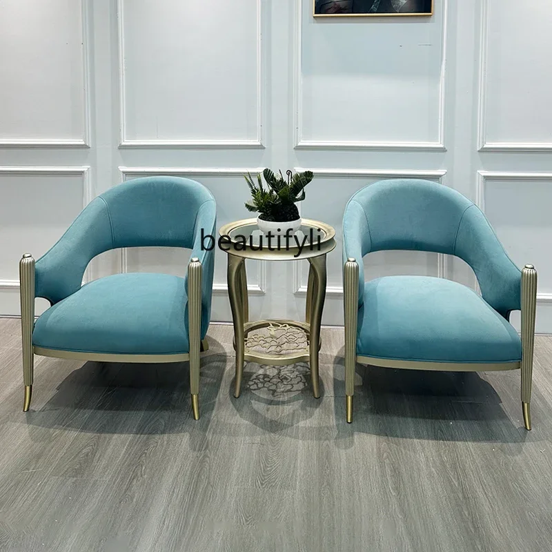 

American light luxury solid wood sofa chair living room balcony leisure tiger chair fabric French single chairA4567