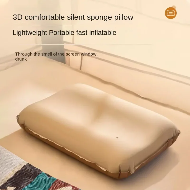 

Camping Trip Portable Easy Storage Automatic Inflatable Pillow Outdoor 3D Comfortable Pillow High Stretch Cotton Cheese Pillow