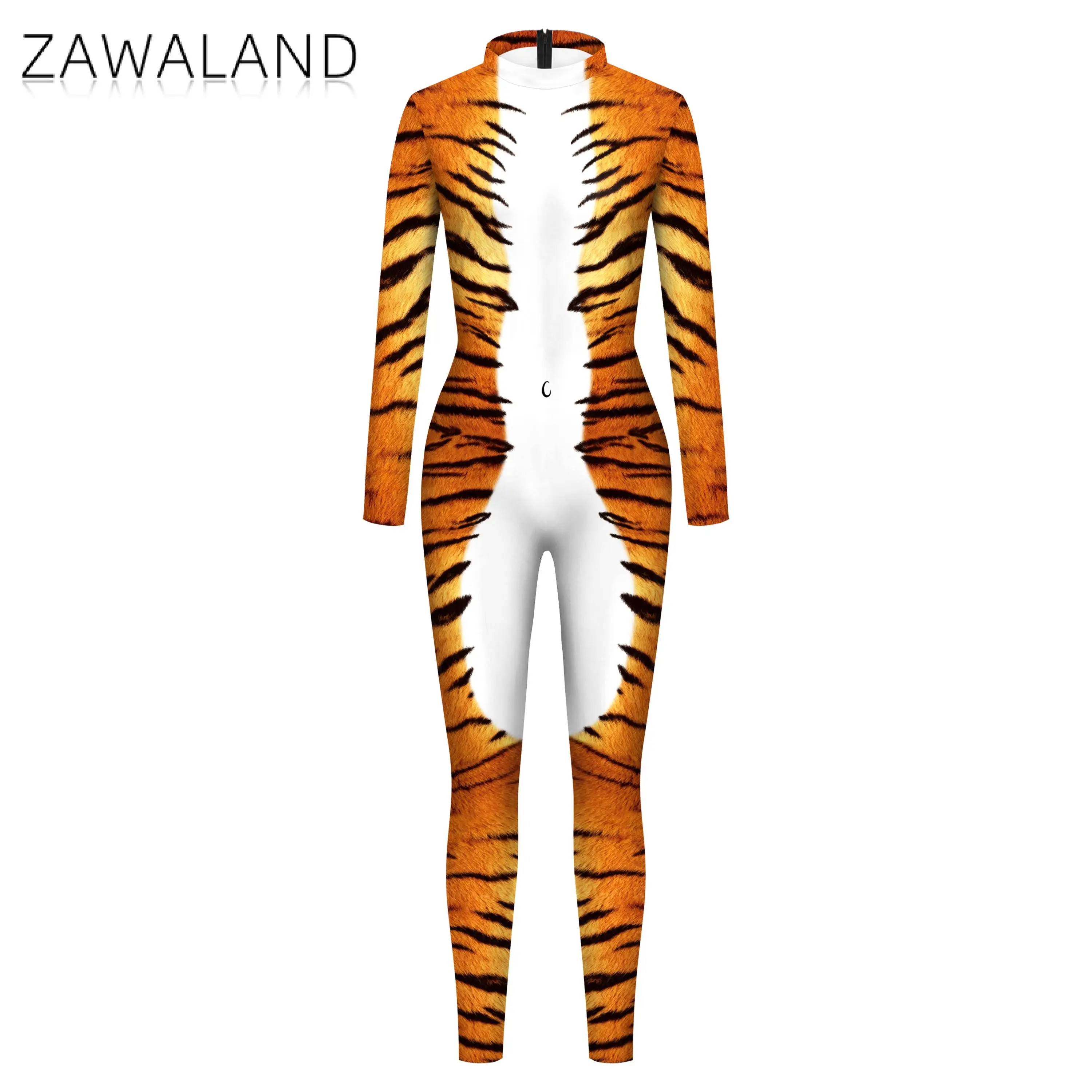 Zawaland Matching Outfits Cosplay Tiger 3D Digital Printing Hallowen Carnival Party Costume Zentai Catsuit Long Sleeve Bodysuit