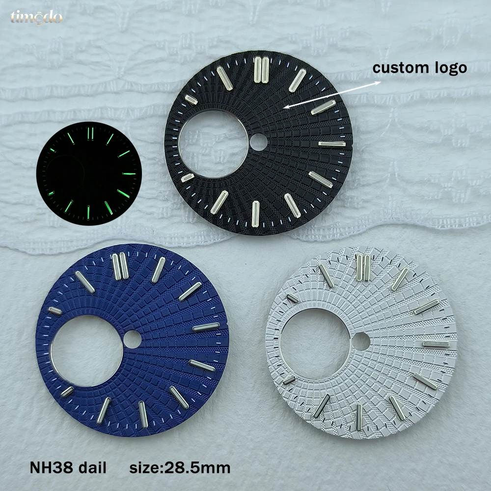 NH38 Watch Dial 28.5mm Custom logo dial green luminous men's watch modification accessories suitable for NH38 movement