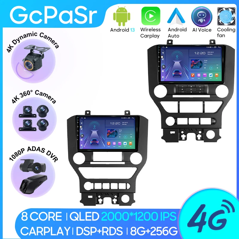 Car Radio Android 14 For Ford Mustang S550 2014 - 2021 Carplay Navigation GPS Stereo Android Auto Screen No 2din 5G Wifi BT Head