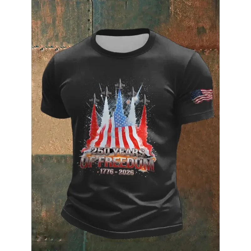 Fashion Men's  USA 250th Us Flag Freedom 1776-2026 Print T Shirt  Casual Short Sleeve O Neck Tee Summer Trendy Tops