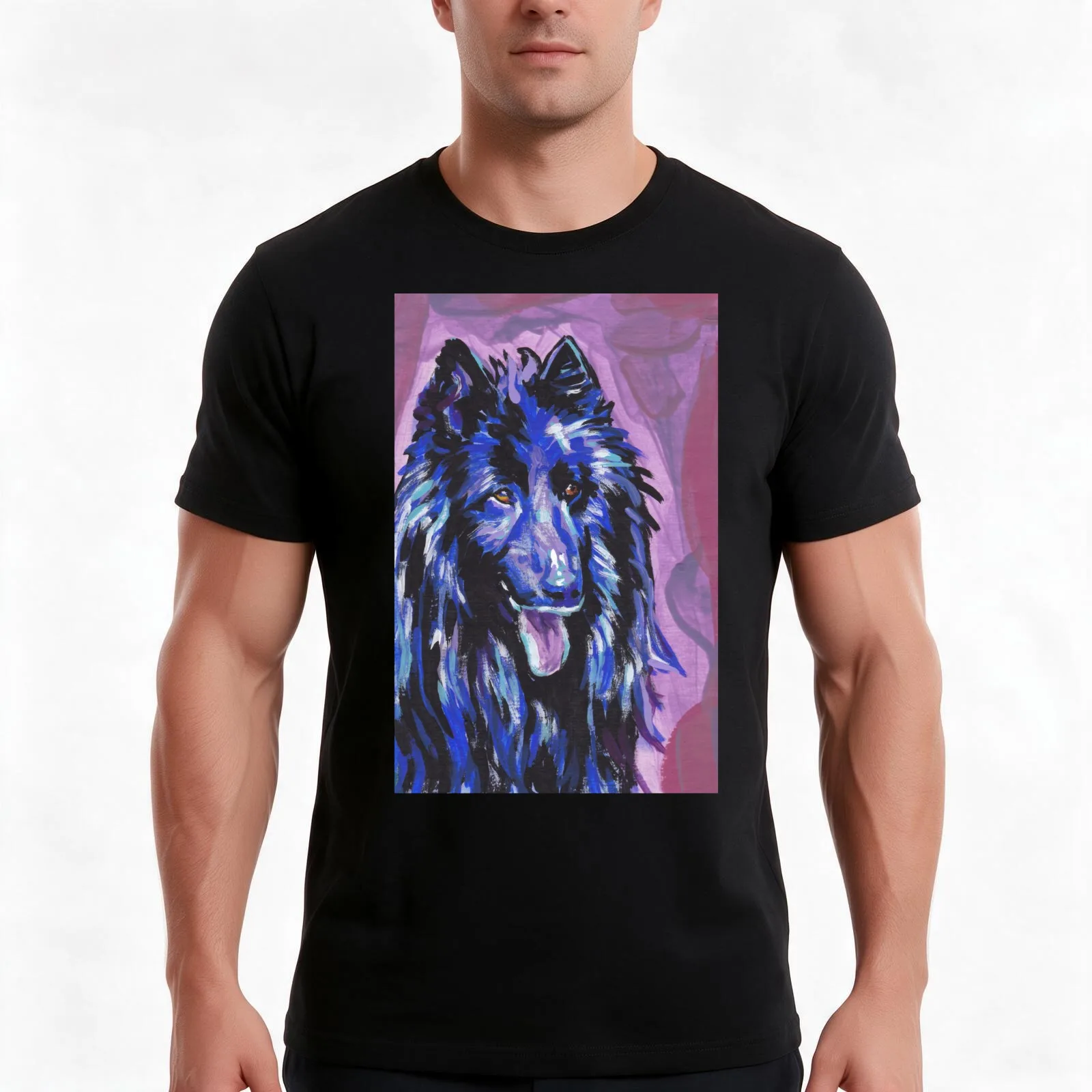 BelgianSheepdog Groenendael Dog Bright colorful pop dog art T-Shirt, Summer Casual Cotton Tee, Oversized Streetwear Tops