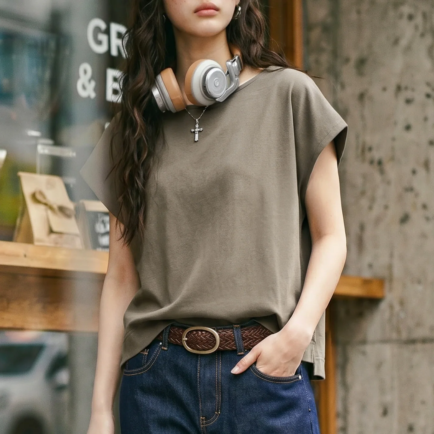 

Maden Women's Pure Cotton Breathable Boat Neck Tee Two Way Wear Batwing Sleeve Loose Split Hem Short Sleeve Casual Summer Top