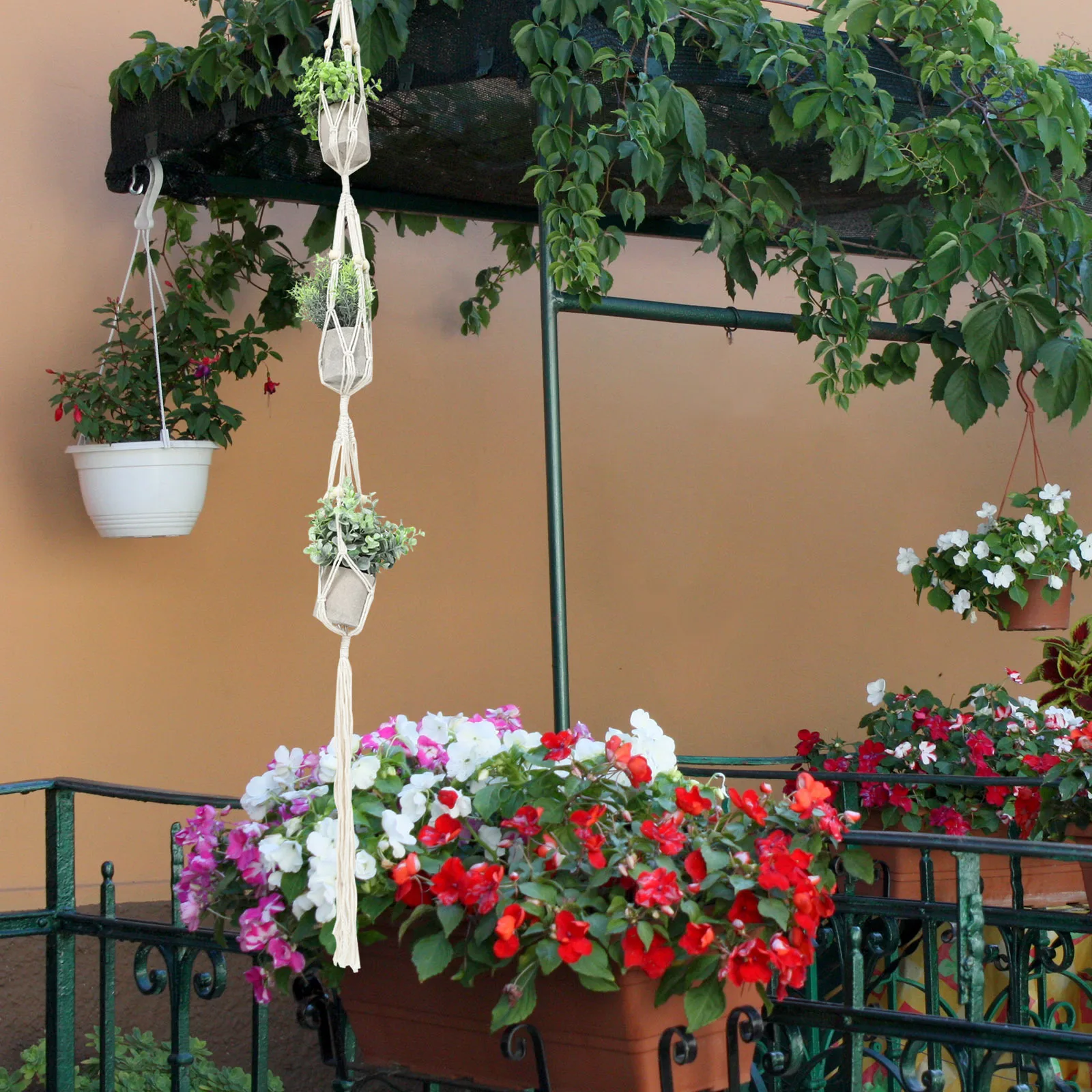 

Plant Hanger Wooden Beads Rope Flowerpot Hanger Bohemian Home Decoration Indoor Macrame Hanging Bag for Plants