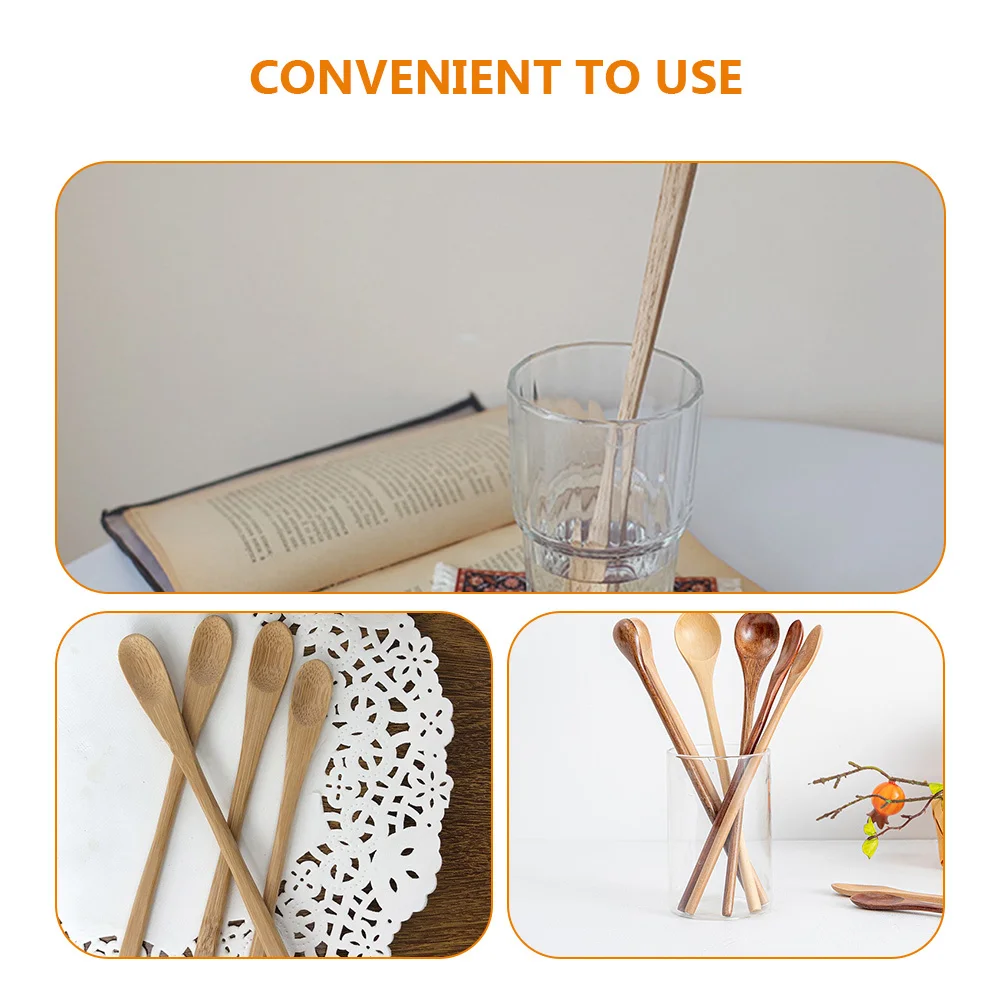 

10Pcs Coffee Milk Stirring Spoon Bamboo Dessert Spoon with Long Handle for Tea Honey Ice Cream Mixing Reusable Kitchen Utensil