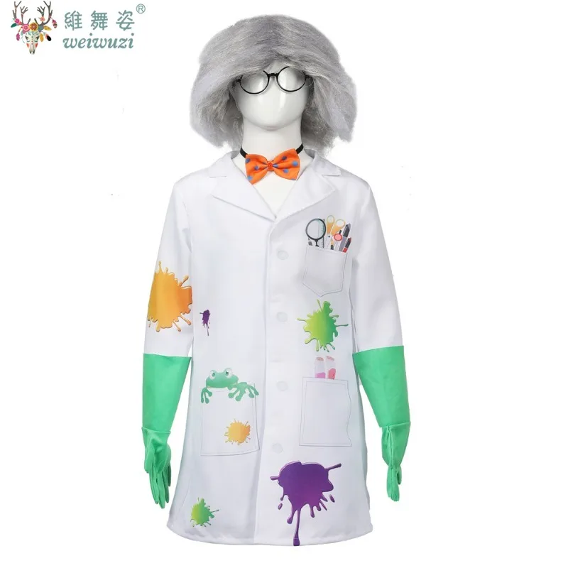 Disfraz de Cosplay para el Día de los niños, disfraz de científico loco Raving para niños y niñas, traje de bata de laboratorio, disfraz de fiesta de Carnaval y Halloween