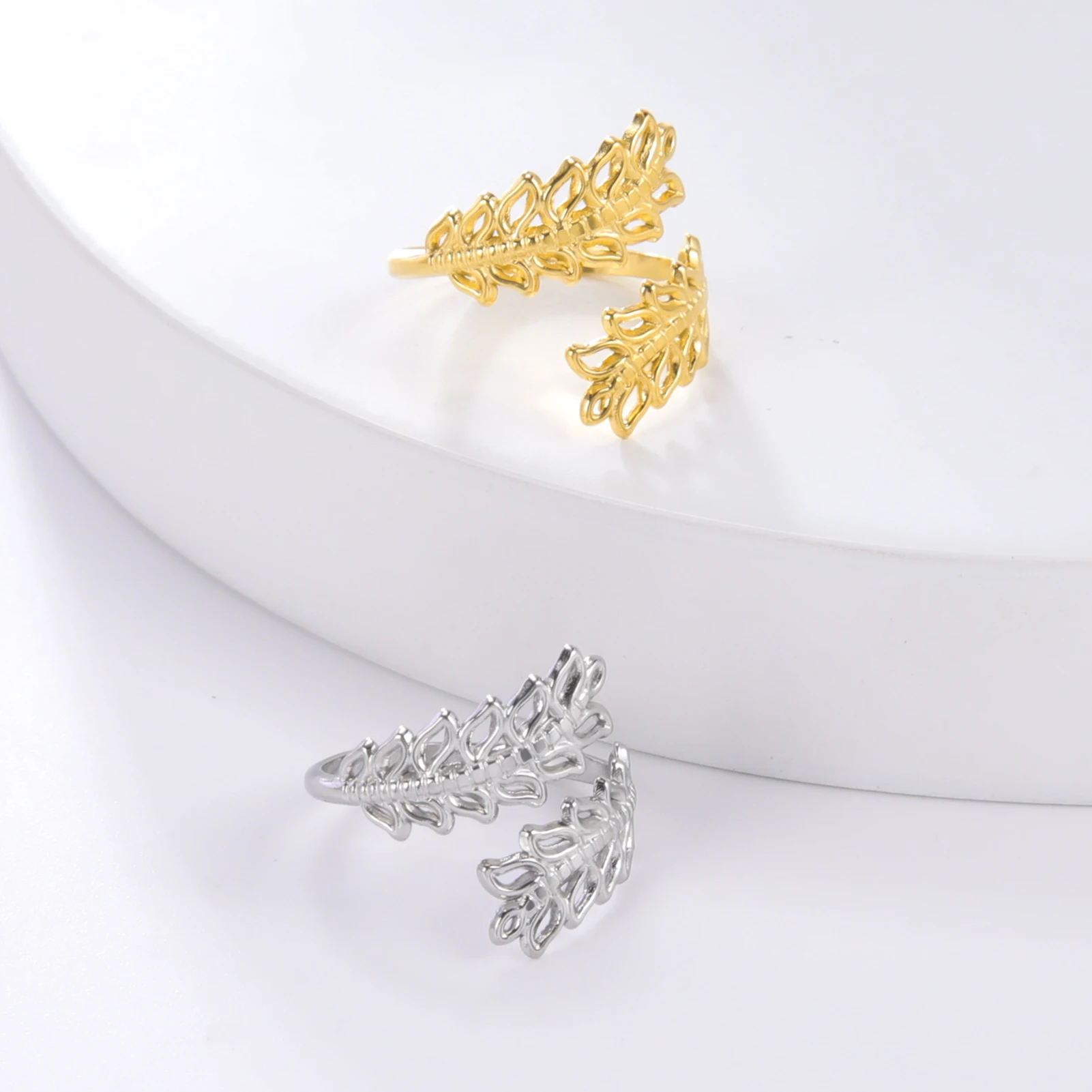 Edelstahl Offene Ringe für Frauen Geometrisches Herz Weizenähren Verstellbarer Fingerring Modeschmuck Geburtstagsgeschenk Großhandel