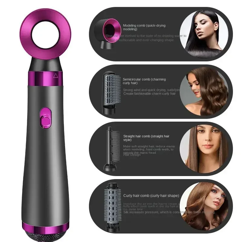 5 In 1 Hair Dryer Hot Air Comb Electric Curling Straight Hair Comb Negative Ion Hair Dryer One Step Brush 220V EU 110V US