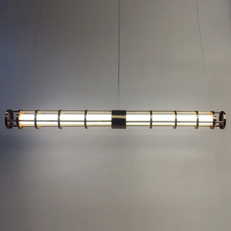 Moden Black/gold Hollow-out Wrought Iron LED Pendant Lights Long Tube Glass Chandelier Living Room Restaurant Hotel Hanging Lamp