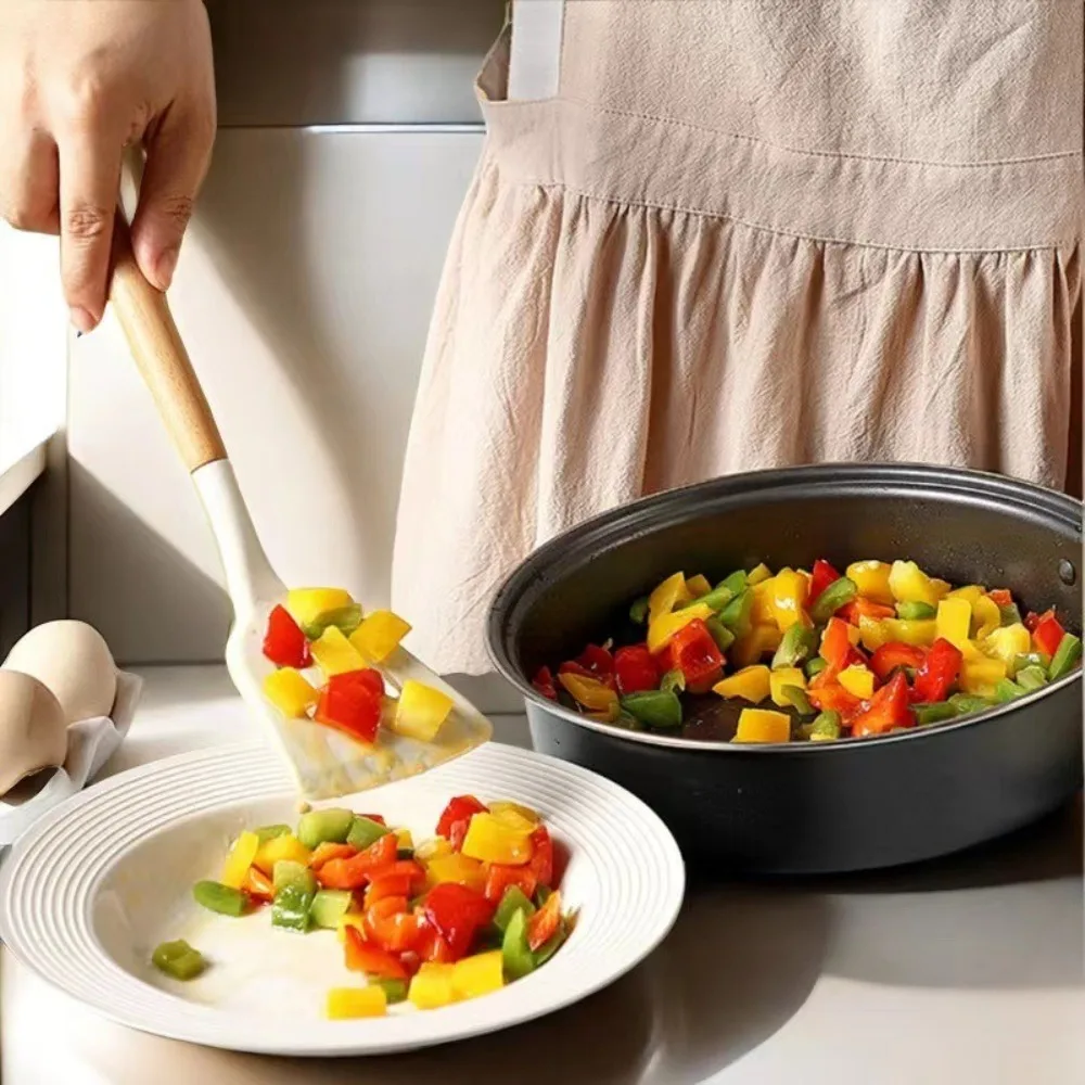 

3Pcs/set Non-Stick Silicone Spoon Shove Non-slip Wooden Handle Cooking Turner Spatula Colander Anti-scalding Heat Resistant