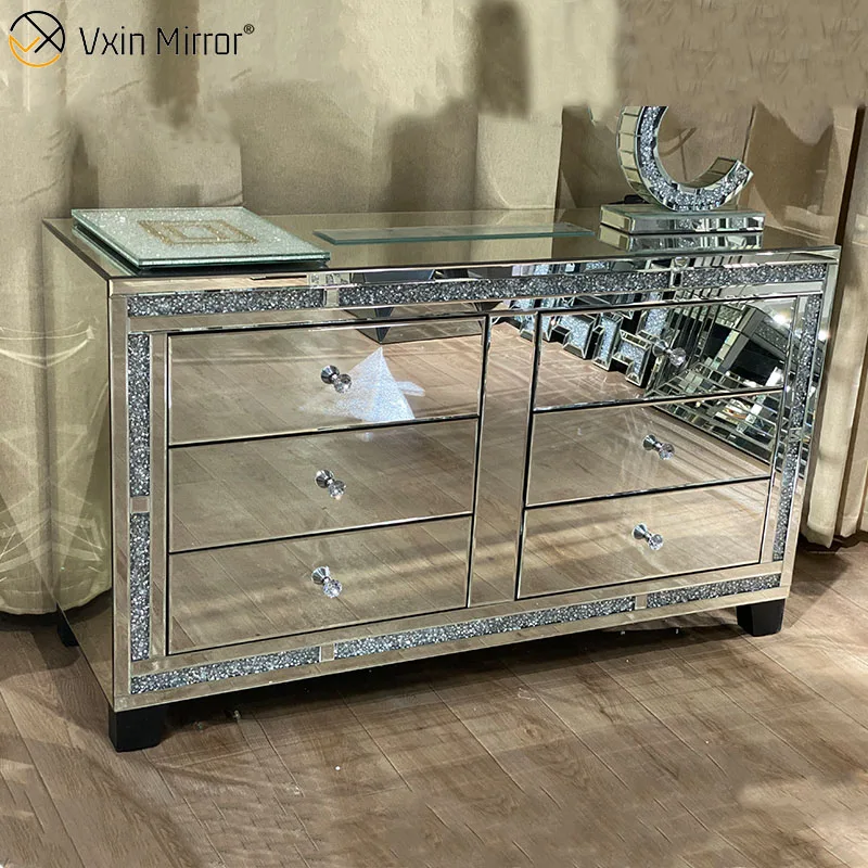 Mirror Diamond Crystal Dresser Locker with 6 drawers