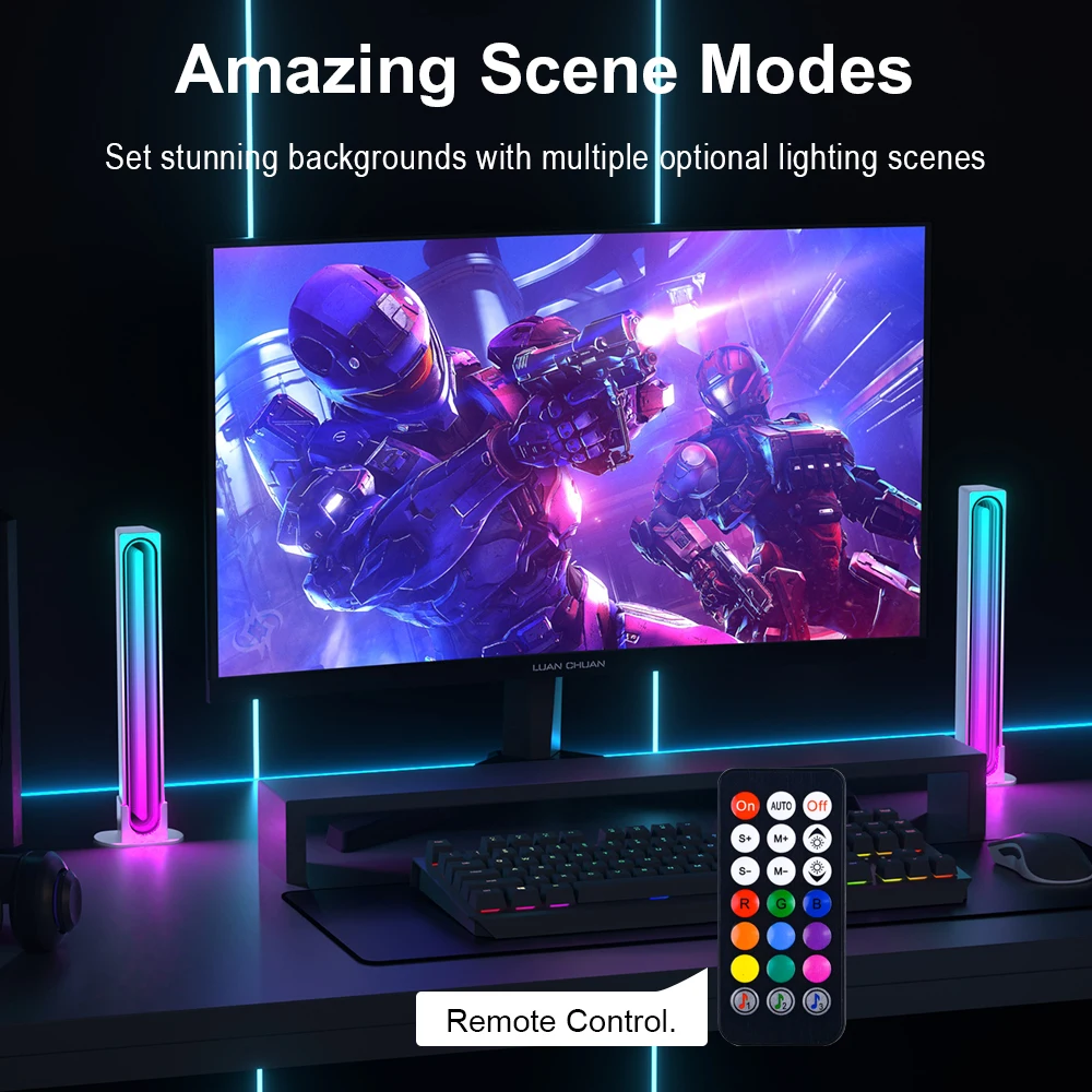 2Pack USB LED Light Bar RGB Color Changing Desktop Ambient Light Music Rhythm Ambient Pickup Lamp Decor Gaming Table Decor Lamp