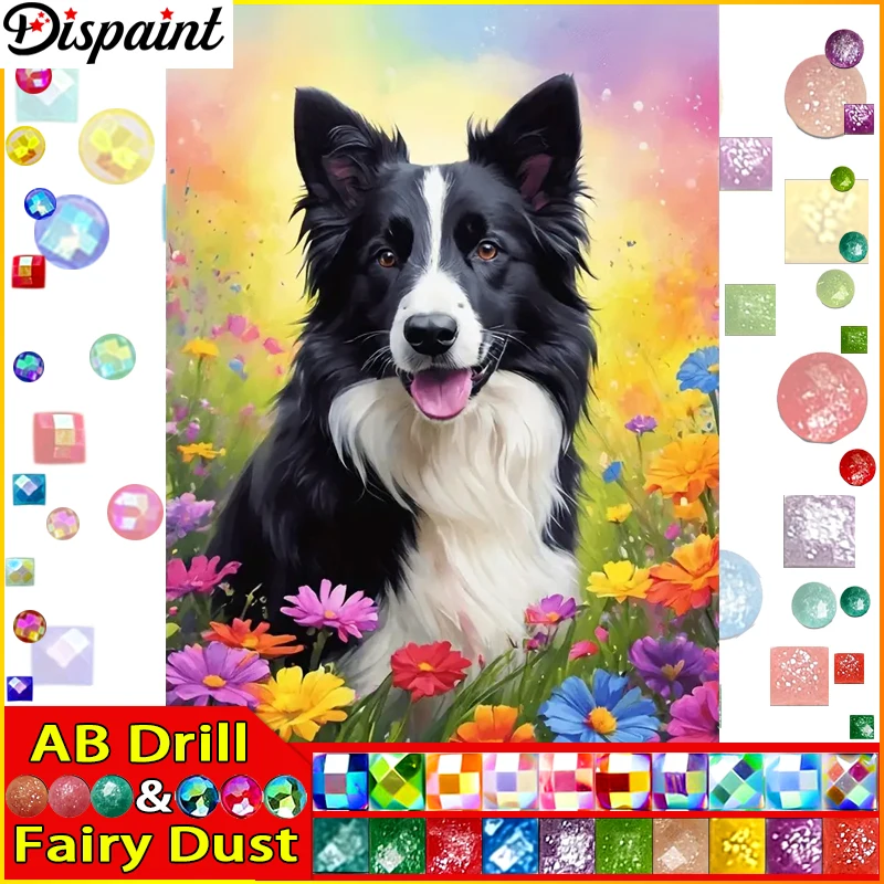 Dispaint Fairy Dust AB 5D DIY Diamond Painting "Animal Dog Flower" Full Drill Resin Diamond Embroidery Cross Stitch Home Decor