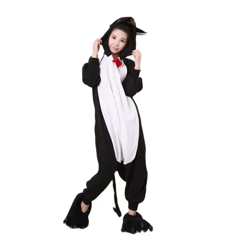 

Black White Cat Anime Adult Onesies Pyjamas Cartoon Animal Cosplay Costume Pajamas Adult Onesies Sleepwear Halloween Kigurumi