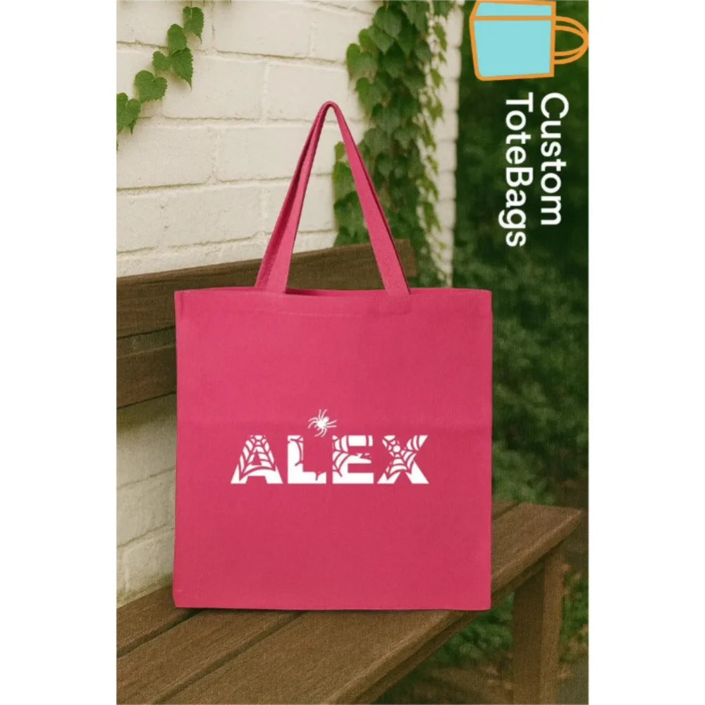 حقيبة حمل مخصصة للهالوين مع الاسم، حقيبة أطفال على شبكة العنكبوت، حقيبة خدعة أو علاج مخصصة، حقيبة اسم مخيف، هدية الهالوين للأطفال