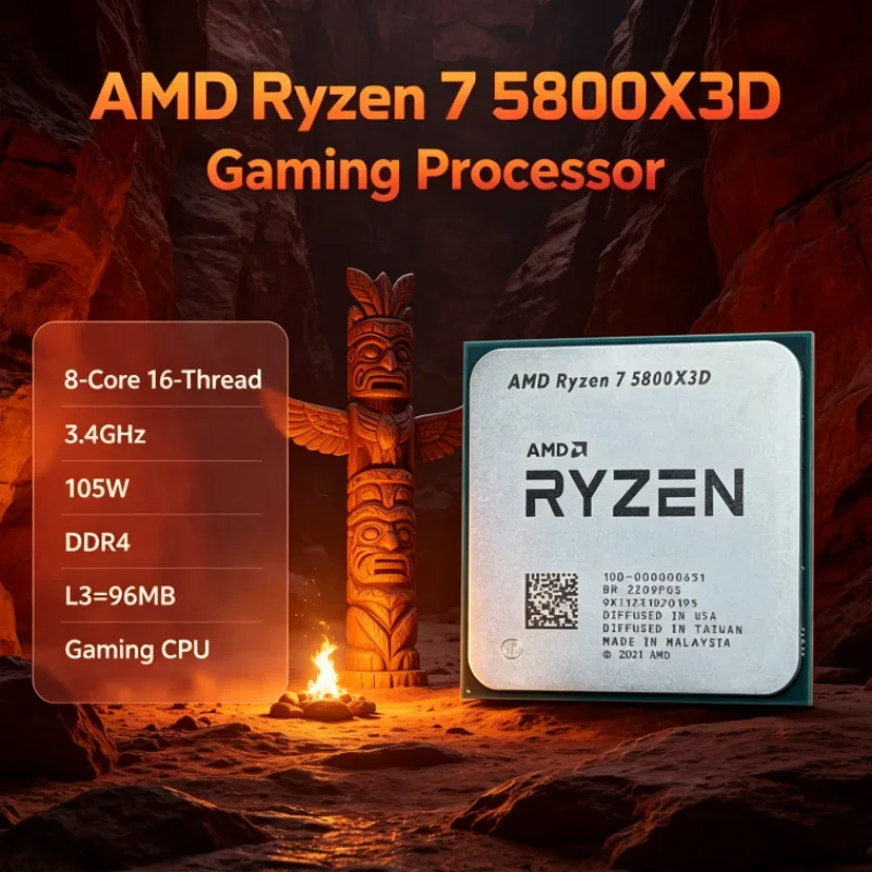 AMD R7 5800X3D 96 MB 7nm 105W 3.4 GHz CPU Processor Ryzen 7 8-Core 16-Thread Gaming Processor DDR4 for Video Editing