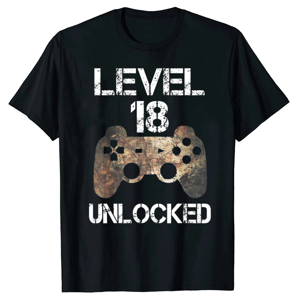 Level 18 Unlocked 18th Birthday 18 Year Old Gamer Boys T Shirts Graphic Cotton Streetwear Birthday Gifts Summer 2007 T-shirt