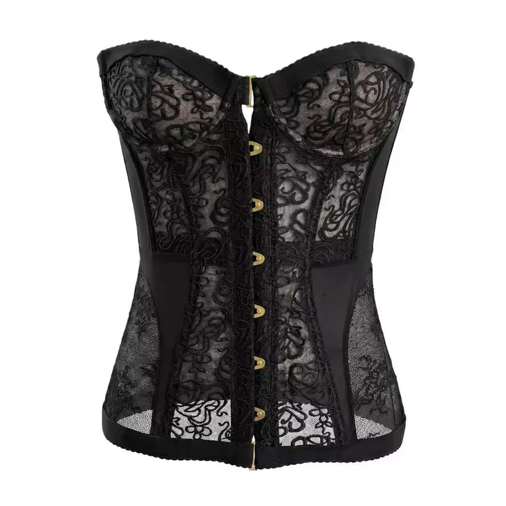 Corsés de encaje de verano para mujer, camisas, tops, bustiers, ropa de calle, corsés sexy con vendaje, blusas