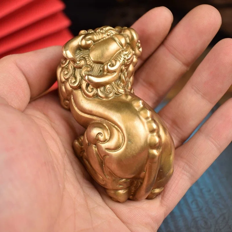 Solid Brass Pixiu Statue Chinese Feng Shui Wealth Guardian Figurine Pi Yao Ornament Home Office Desktop Decoration Craft Gift