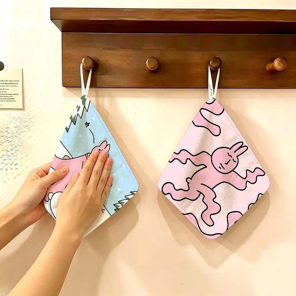 My F-Friend Pink Rabbit Funny Polyester Cotton Hand Wiping Towel with Hanging Loop, Lightweight for Home and Commercial Use