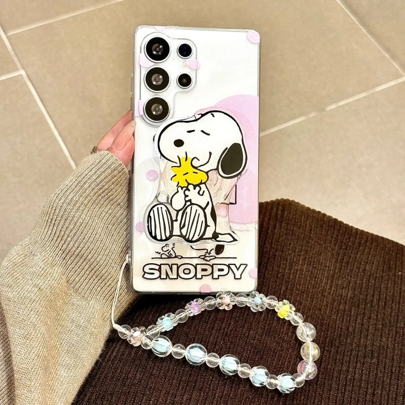 

New Year gift Cute Snoopy Polka Dots phone case For Samsung S21 S22 S23 S24 S30 S25 Ultra Plus Note10 Funny Snoopy bracket Cover