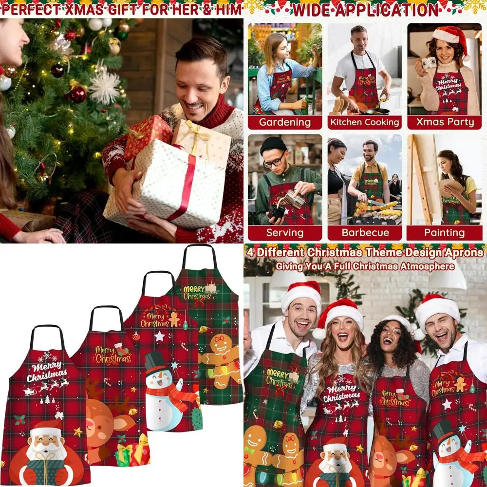

Adjustable Waterproof Christmas Aprons - Fun Cooking Chef Bibs for Men & Women, Cute Xmas Party Gifts
