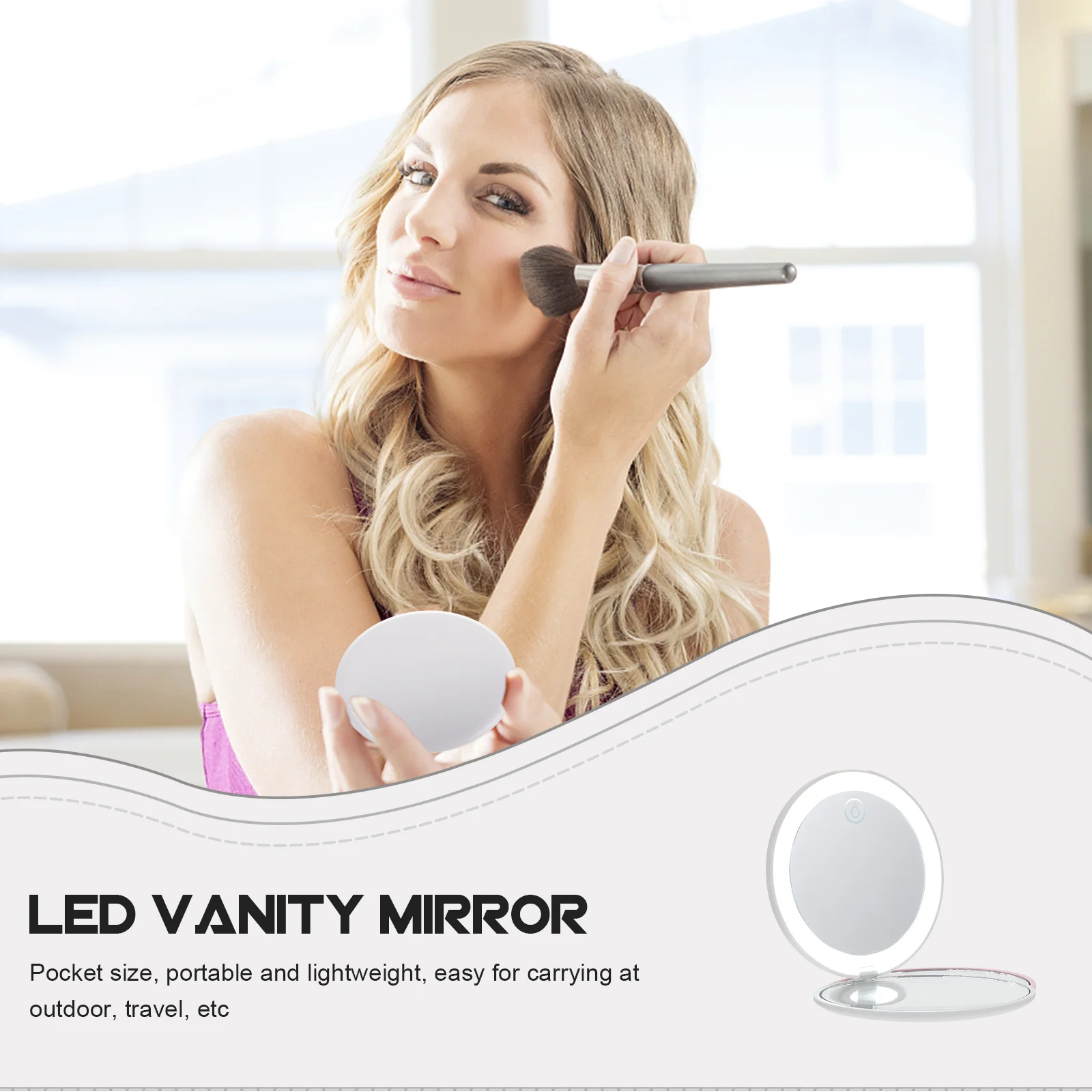 LED Vanity Mirror Women Makeup specchi a doppia faccia Round Fold Abs Small Carry pratico viaggio all'aperto