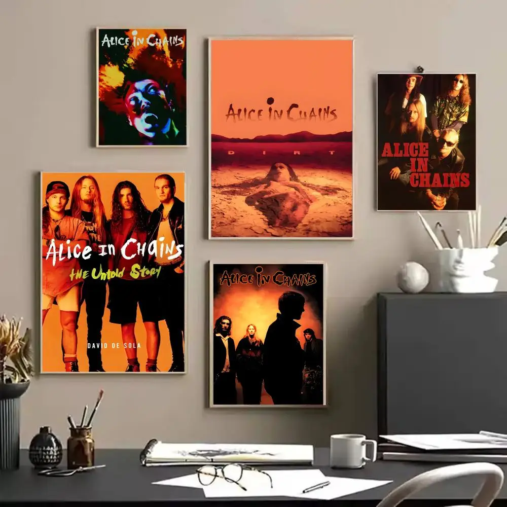 A-Alice in Chains Band Poster Stickers Mural Painting Self-Adhesive Decor for Bedroom Living Room Home HD Wall Decals Gift