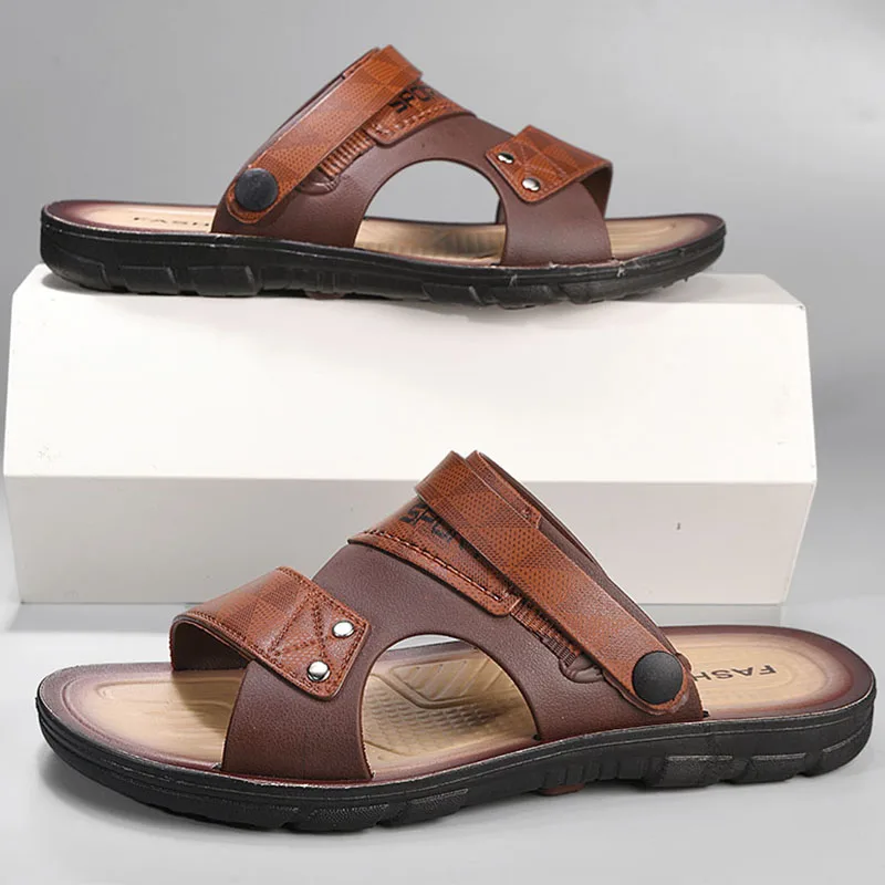 

Fashion Casual Men Sandals Summer Slip On Sandals Men Classic Beach Shoes For Men Outdoor Leather Sandals Male Slippers 2026 New