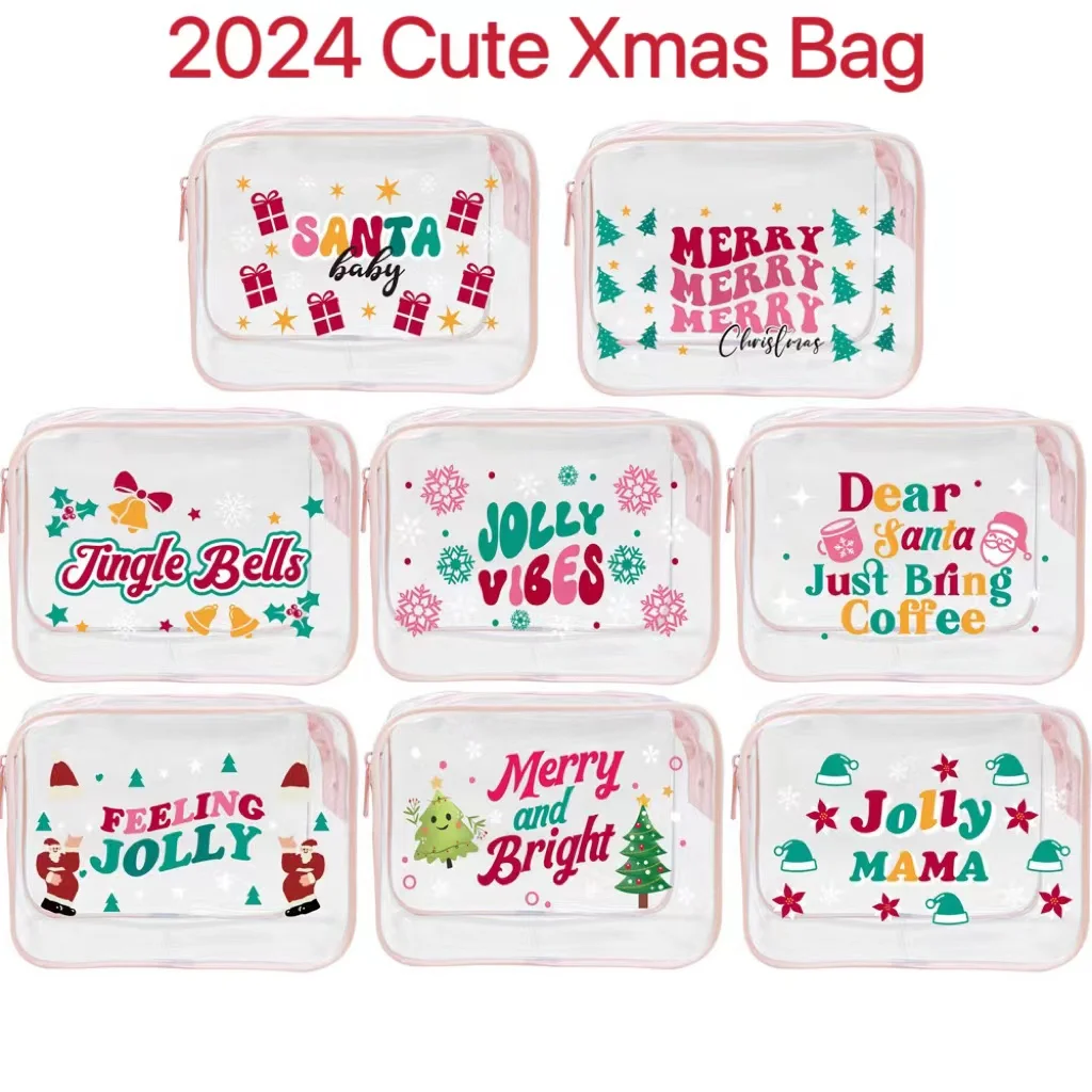 

2024 New Transparent Makeup Bag Christmas Decorations Creative PVC Handbag for Cosmetic Brushes Storage Ladies Women Xmas Gifts