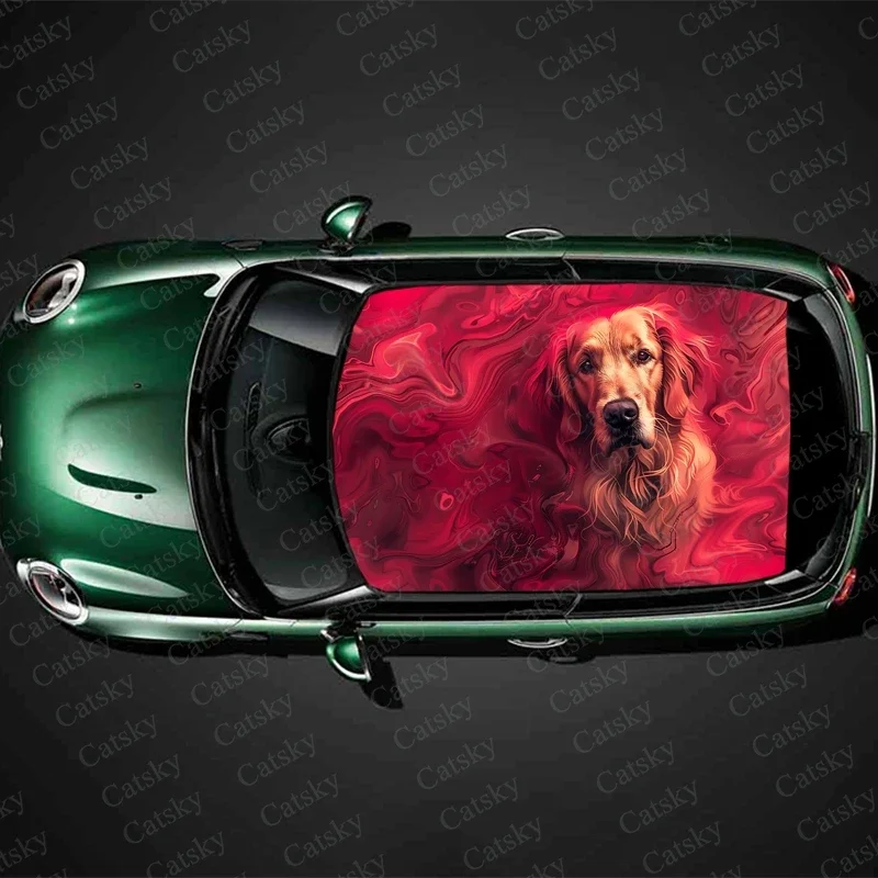 Golden Retriever Painting Car Roof Sticker Wrap Racing SUV Accessories Packaging Painted PVC Custom Car Graphic Decal