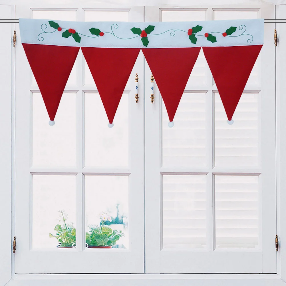 

Christmas Santa Hat Curtain Valance Christmas Door Window Flag Bunting Decorations for Home Living Room (Red)