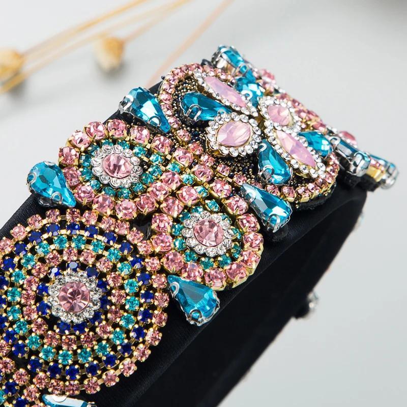 European and American Baroque New Retro Hair Hoops Rhinestone Flower Blossom Headband Women\'s Wide Edge Party Hair Accessories