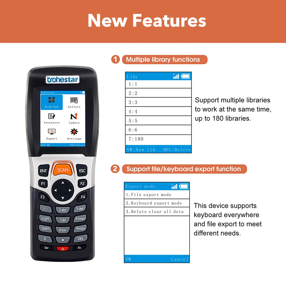 Imagem -03 - Handheld Laser Barcode Scanner qr Code Scanners Contador de Inventário Coletor de Dados 1d 2dbar 2.4g