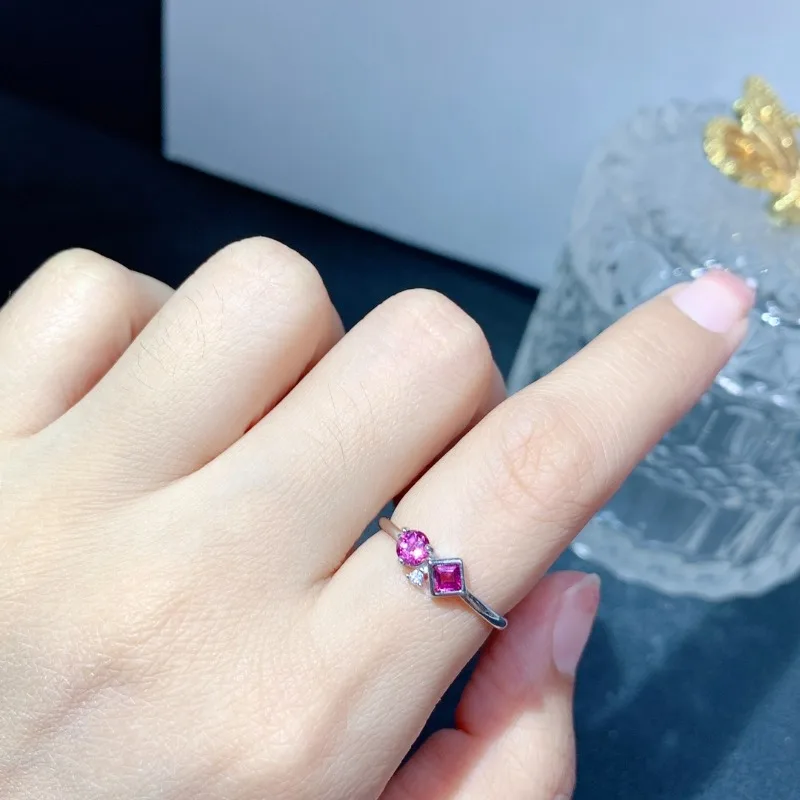 New Four Prong Square Natural Garnet Red Ring 925 Stamp Fashion Jewelry Wedding Engagement Gift for Women