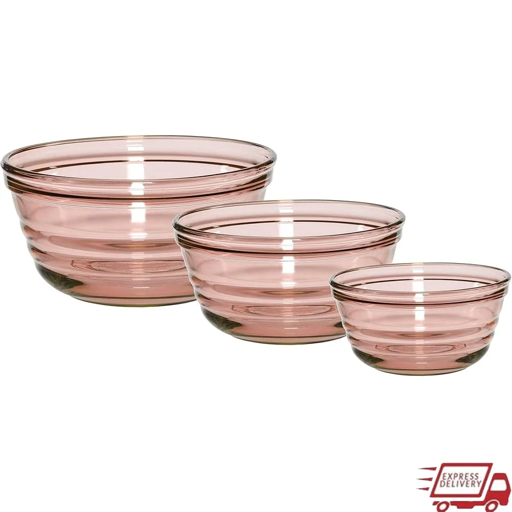

Ribbed Glass Mixing Bowls Set 3-Piece Durable Nesting Design Dishwasher Safe Prep Mixing Serving Kitchen Use