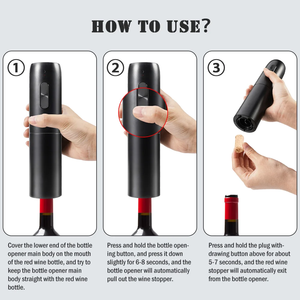 Electric Wine Bottle Opener Automatic Red Wine Corkscrew Rechargeable Wine Opener with Charging Base Wine Tools Kitchen Products