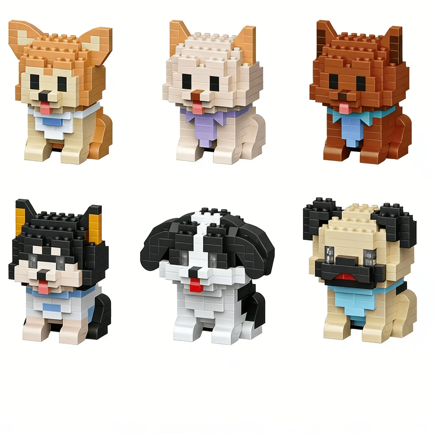 Creative Set of Six Building Blocks in the Shape of Puppies Animal Series Interlocking Building Blocks, Made of High-Quality and Durable Abs Material, Are a Light Luxury Home Decor Piece for Tv Cabinets and Dining Tables, Available in Mixed Colors, Offering Both Collectible Value and Practicality, an Excellent Choice for Back-To-School Season Gifts, Birthday/Easter/Halloween/Christmas/New Year Gifts. view 4