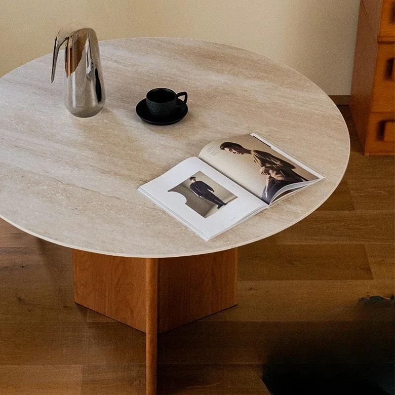 /Travertine rock slab dining table, anti-scratch, anti-scalding and anti-seepage color, round table