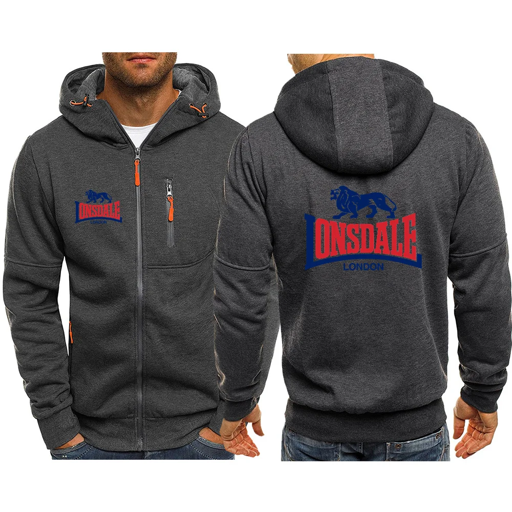 LONSDALE Spring 2024 Men\'s Printed Hooded Fashion Clothing Pullover Loose Sweater Harajuku Casual Sweatshirt Street Long Sleeves