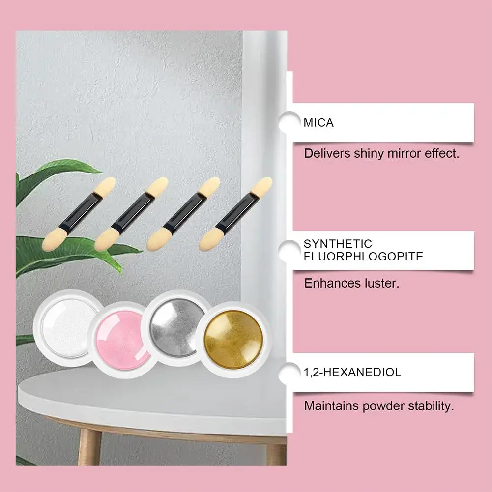4-kleuren Aurora Magic Mirror Powder Nail Glitter Chrome Pigment Dust Effect voor Nail Art Decor Manicure Design