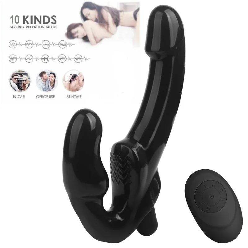 Strapless Strap-on G-spot Vibrator Double Ended Dildo Sex Lesbian Women Toys, Vibration Remote for Lesbian Anal Play Adult Toys