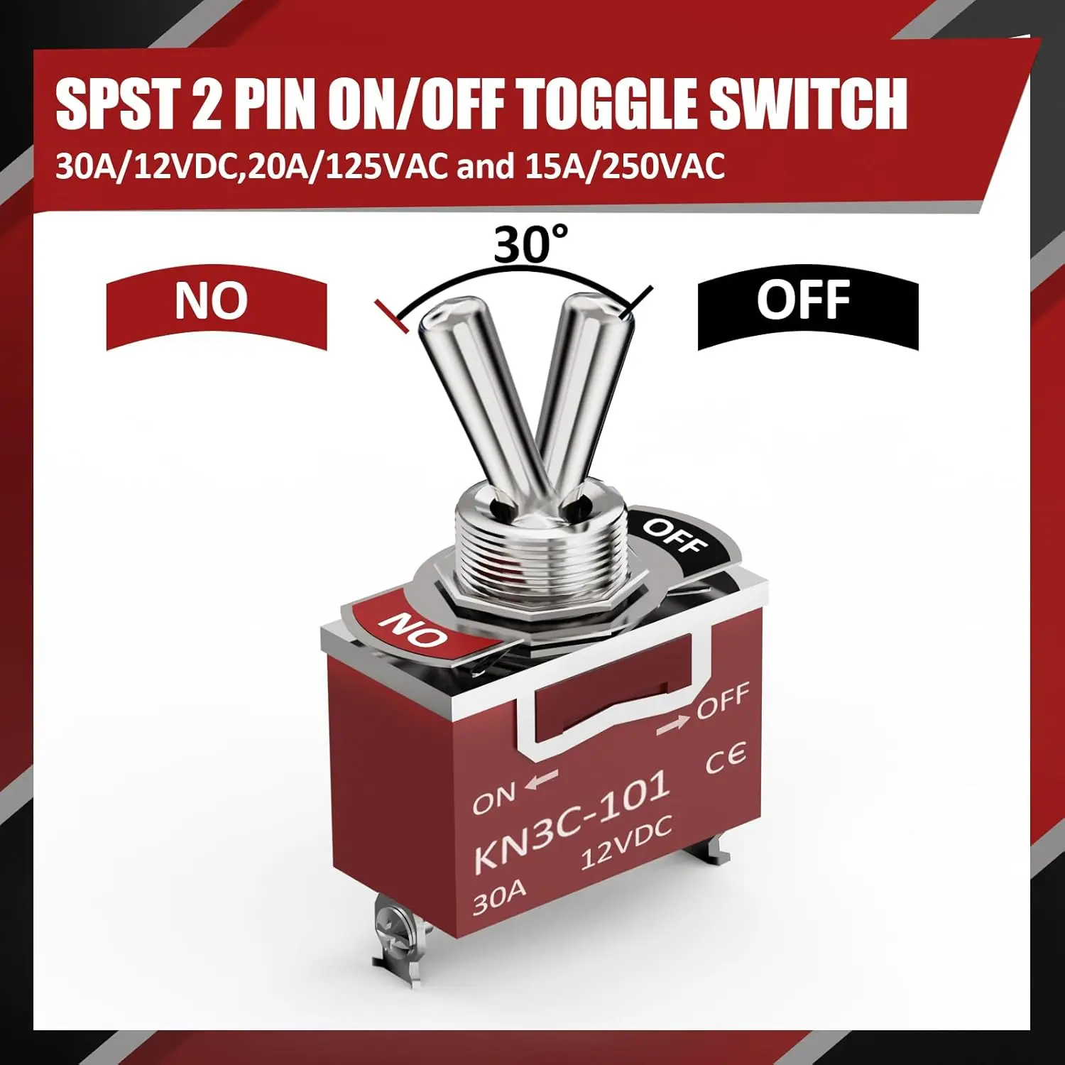 สวิตช์แบบกด KN3C-101 2 ขา SPDT 15A 250VAC ฝาครอบกันน้ำ เปิด-ปิด คันโยกโลหะ สำหรับอุปกรณ์ไฟฟ้าและเครื่องมือ
