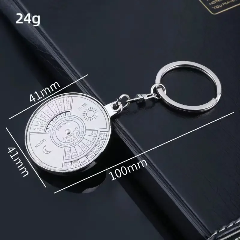 50 Years Perpetual Calendar Keychain Silver Alloy Keyring Car Key Decoration image 5