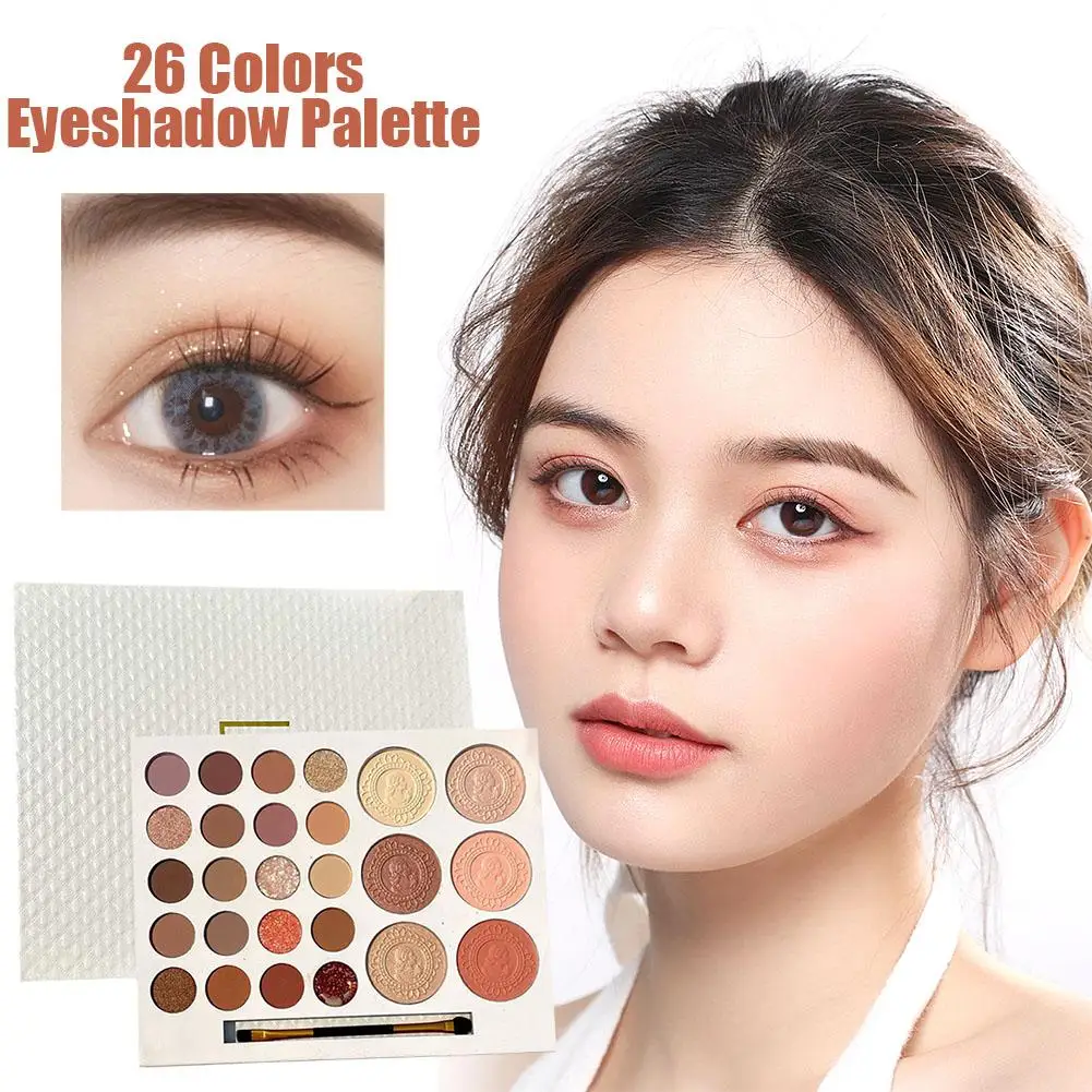 Paleta de sombra de ojos de 26 colores mate nacarado Color tierra resaltado maquillaje rubor sombra de ojos paleta larga ojo portátil Lasti A9K5